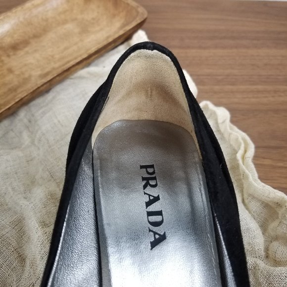 PRADA Suede Peep-Toe Wedges - Picture 3 of 8